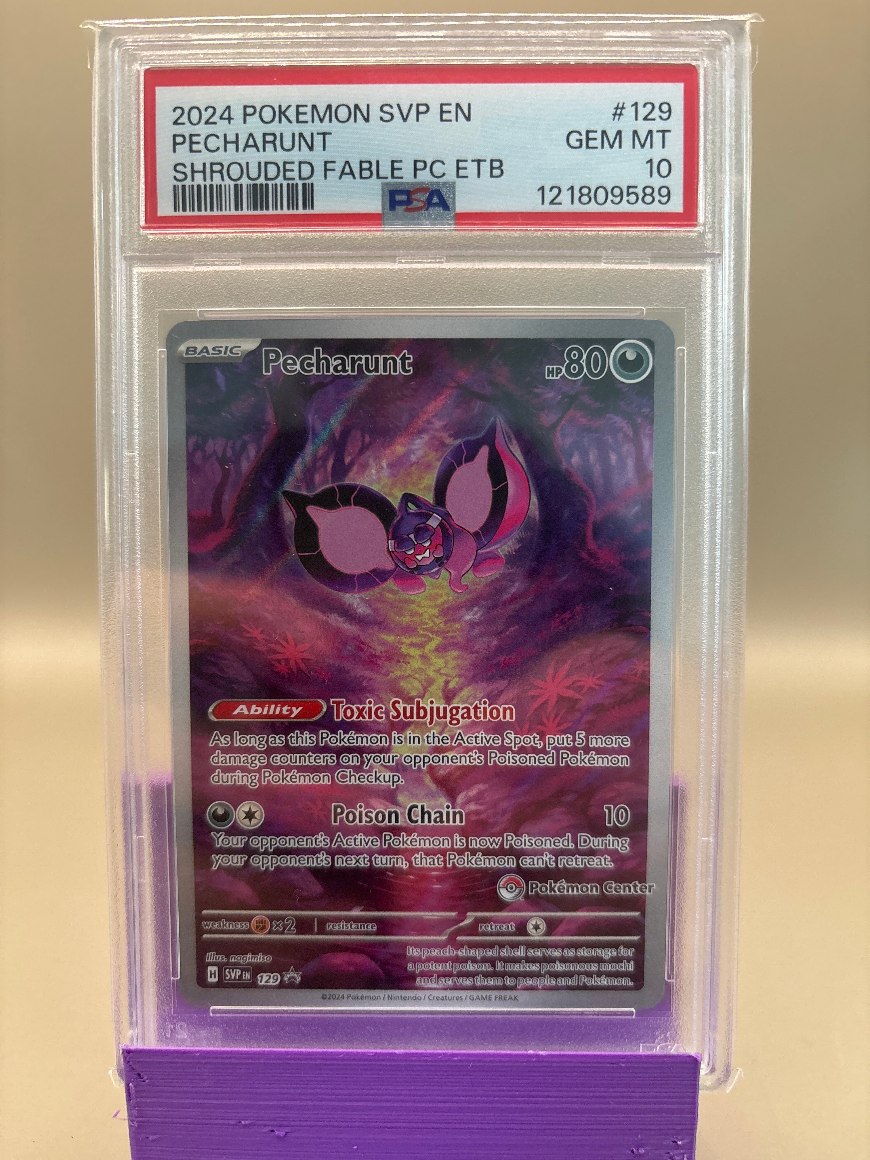 PSA 10 GEM Mint - Pecharunt #129 Pokémon Center Shrouded Fable ETB