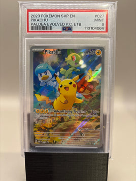 PSA 9 Mint - Pikachu  #027 Paldea Evolved Pokemon Center Stamped ETB Promo, Graded