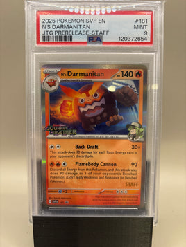 PSA 9 Mint -N's Darmanitan (Staff Stamped)  #181 Pokémon JTG Prerelease, Graded