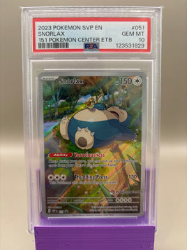 PSA 10 GEM Mint - Snorlax #051 Pokémon Center Stamp 151 ETB Promo , Graded
