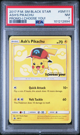 2017 Pokemon Sm Black Star Promo #SM111 Ash'S Pikachu Promo-I Choose You! PSA 7