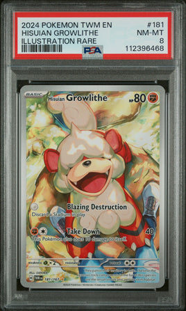 2024 Pokemon Twm En-Twilight Masquerade #181 Hisuian Growlithe Illustration Rare PSA 8