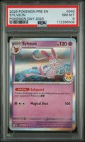 2025 Pokemon Pre En-Prismatic Evolutions #040 Sylveon Pokemon Day 2025 PSA 8