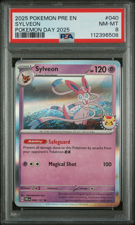 2025 Pokemon Pre En-Prismatic Evolutions #040 Sylveon Pokemon Day 2025 PSA 8