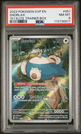 2023 Pokemon Svp En-Sv Black Star Promo #051 Snorlax 151 Elite Trainer Box PSA 8