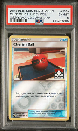 2019 Pokemon Sun & Moon Unified Minds #191a Cherish Ball-Rev.Foil U/M-Yaaa-Lg.Cup-Staff PSA 6