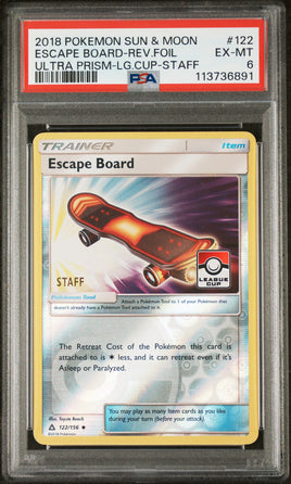 2018 Pokemon Sun & Moon Ultra Prism #122 Escape Board-Rev.Foil Ultra Prism-Lg.Cup-Staff PSA 6