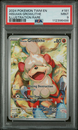 2024 Pokemon Twm En-Twilight Masquerade #181 Hisuian Growlithe Illustration Rare PSA 9