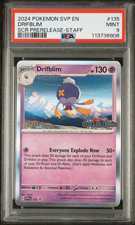 2024 Pokemon Svp En-Sv Black Star Promo #135 Drifblim Scr Prerelease-Staff PSA 9