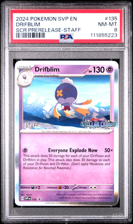 2024 Pokemon Svp En-Sv Black Star Promo #135 Drifblim Scr Prerelease-Staff PSA 8
