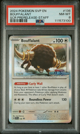 2024 Pokemon Svp En-Sv Black Star Promo #136 Bouffalant Scr Prerelease-Staff PSA 8