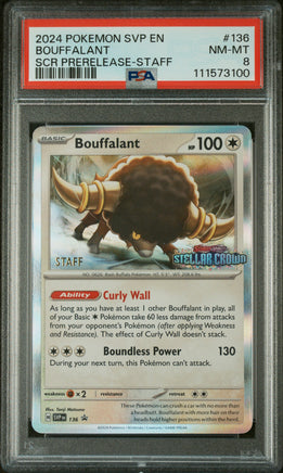 2024 Pokemon Svp En-Sv Black Star Promo #136 Bouffalant Scr Prerelease-Staff PSA 8