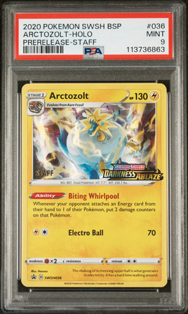 2020 Pokemon Swsh Black Star Promo #036 Arctozolt-Holo Prerelease-Staff PSA 9
