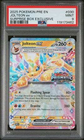 2025 Pokemon Pre En-Prismatic Evolutions #030 Jolteon Ex Surprise Box Exclusive PSA 9
