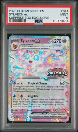 2025 Pokemon Pre En-Prismatic Evolutions #041 Sylveon Ex Surprise Box Exclusive PSA 9