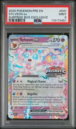 2025 Pokemon Pre En-Prismatic Evolutions #041 Sylveon Ex Surprise Box Exclusive PSA 9