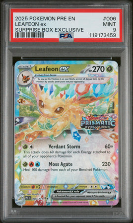 2025 Pokemon Pre En-Prismatic Evolutions #006 Leafeon Ex Surprise Box Exclusive PSA 9