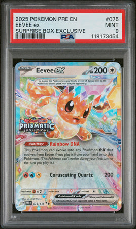 2025 Pokemon Pre En-Prismatic Evolutions #075 Eevee Ex Surprise Box Exclusive PSA 9