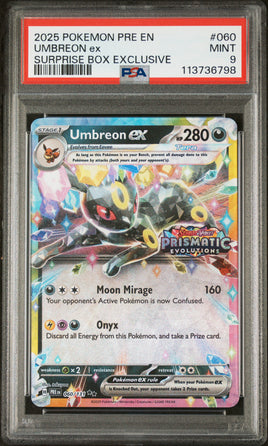 2025 Pokemon Pre En-Prismatic Evolutions #060 Umbreon Ex Surprise Box Exclusive PSA 9