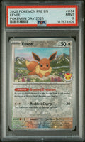 2025 Pokemon Pre En-Prismatic Evolutions #074 Eevee Pokemon Day 2025 PSA 9