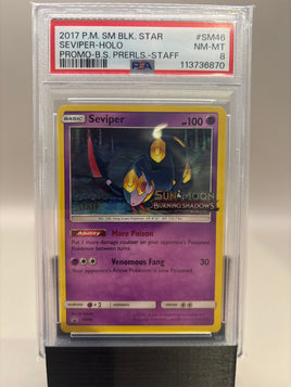 PSA 8 Near Mint/Mint - Seviper - Holo #SM46 Pokemon STAFF Burning Shadows Prerelease Promo, Graded