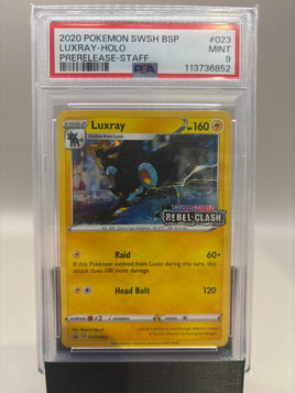 PSA 9 Mint - Luxray - Holo #023 Pokemon STAFF Rebel Clash Prerelease Promo, Graded