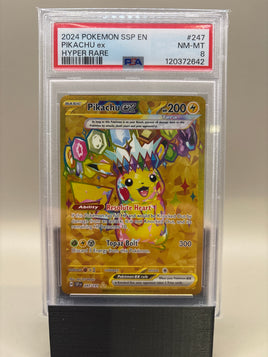 PSA 8 Near Mint/Mint -Pikachu Ex #247 Pokemon Surging Sparks, Graded