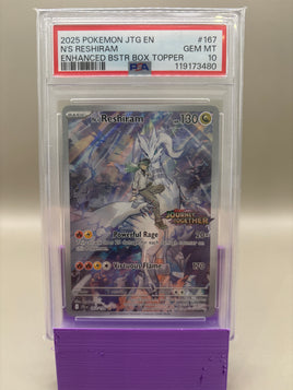 PSA 10 GEM Mint -N's Reshiram #167 Pokémon Enhanced Box Topper Journey Together , Graded