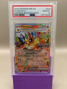 PSA 10 GEM Mint - Flareon Ex #014 Pokémon Prismatic Evolution Surprise Box Exclusive , Graded