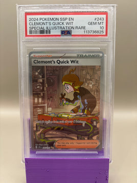 PSA 10 GEM Mint - Clemont's Quick Wit #243 Pokémon Surging Sparks, Graded