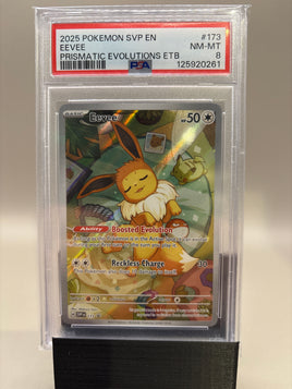 PSA 8 Near Mint/Mint - Eevee #173 Pokémon Prismatic Evolution ETB Promo, Graded