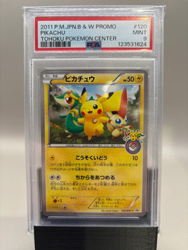 PSA 9 Mint - Pikachu #120 Pokémon Pokemon Center Tohoku JPN 2011 B&W Promo, Graded