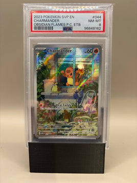 PSA 8 Near Mint/Mint -Charmander #44 Pokémon Center Stamped Obsidian Flames ETB, Graded