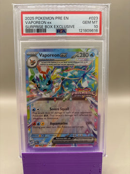 PSA 10 GEM Mint - Vaporeon Ex #023 Pokémon Prismatic Evolution Surprise Box Exclusive , Graded