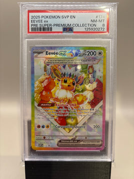 PSA 8 Near Mint/Mint - Eevee Ex #174 Pokémon Prismatic Super Premium Collection Promo, Graded