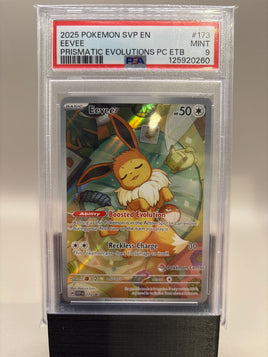 PSA 9 Mint - Eevee #173 Pokémon Center Prismatic Evolution ETB Promo, Graded