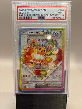 PSA 9 Mint - Eevee Ex #174 Pokémon Prismatic Super Premium Collection Promo, Graded
