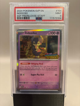 PSA 9 Mint - Indeedee #154 Pokemon STAFF Surging Sparks Prerelease Promo, Graded