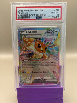 PSA 10 GEM Mint - Eevee Ex #075 Pokémon Prismatic Evolution Surprise Box Exclusive , Graded