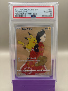 PSA 10 GEM Mint - Pikachu #227 Pokemon JPN Stamp Box Promo, Graded
