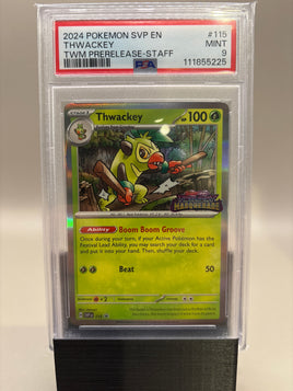 PSA 9 Mint - Thwackey #115 Pokemon Twilight Prerelease STAFF Promo, Graded