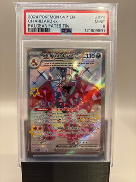 PSA 9 Mint - Charizard #074 Pokémon Paldean Fates Tin Promo, Graded