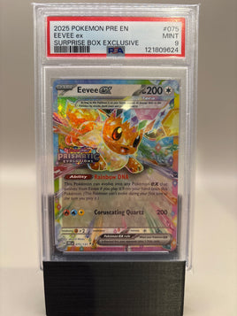 PSA 9 Mint - Eevee Ex #075 Pokémon Prismatic Surprise Box Exclusive Promo, Graded