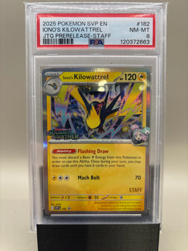 PSA 8 Near Mint/Mint - Iono's Kilowattrel (Staff Promo) #182 Pokemon JTG PreRelease, Graded