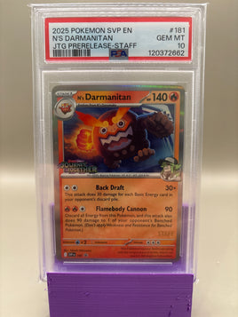 PSA 10 GEM Mint - N's Darmanitan #181 Pokémon STAFF Journey Together Prerelease Promo, Graded